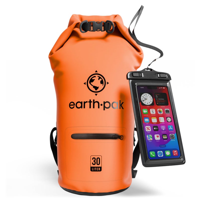 Earth Pak حقيبة جافة مقاومة للماء من إيرث باك مع جيب بسحاب - حقيبة ظهر مقاومة للماء تحافظ على المعدات جافة لقوارب الكاياك - حقيبة هاتف مقاومة للماء - Image 1